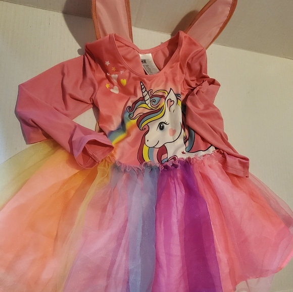 H&M Kids Girls Unicorn Costume Tulle Dress with Detachable Wings  Pink Tutu - Picture 7 of 9